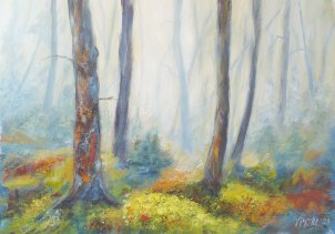 Vroni Köhl - Wald im Nebel - Acryl auf Leinwand 60x45